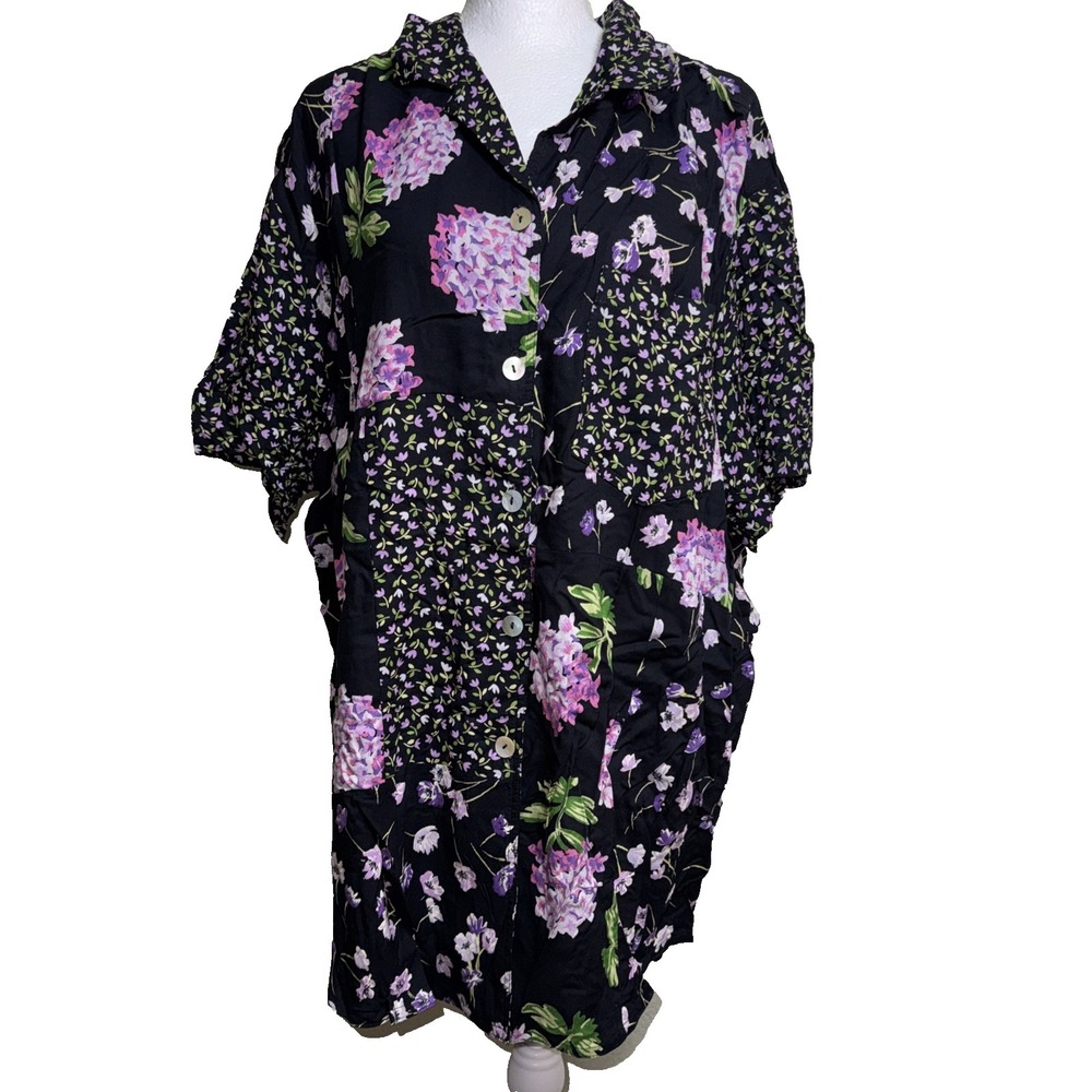 VTG Carole Little Sport Blouse 16 Floral Patchwork Rayon Boho Cottagecore Artsy